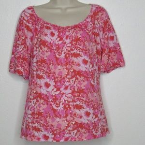 Liz & Co. Women's Petite Boho Top Pink Red White
